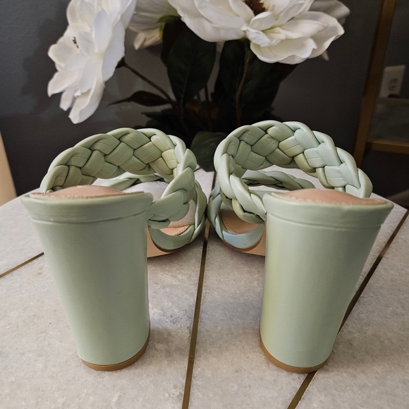 Women's Braided Heeled Sandals Square Open Toe Backless Block Heel Strappy - Picture 3 of 4